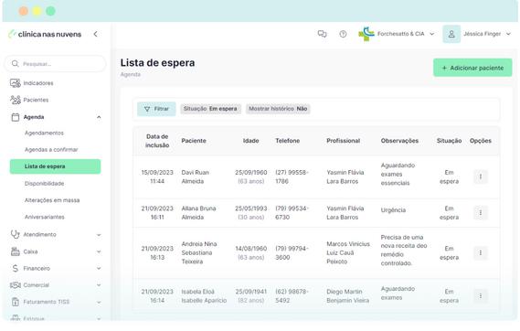 Melhore a organização da lista de espera